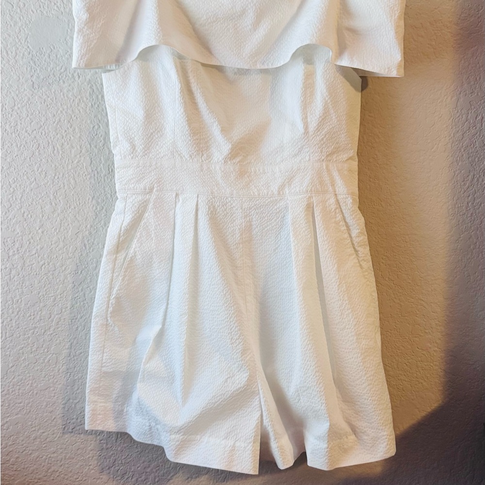 Tibi White Ruffled Off-Shoulder One-Piece Romper